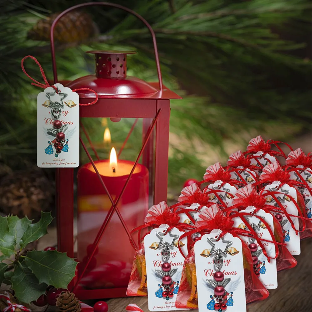 

20Sets Christmas Ornament Xmas Tree Bell Angel Star Buckle Santa Claus Pendant Gift Candy Bag Set Christmas Decorations for Home