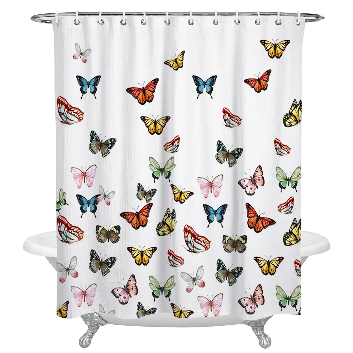 

Butterfly Repeat White Shower Curtain Waterproof Polyester Fabric Shower Curtains Home Decoration Curtain with Hook