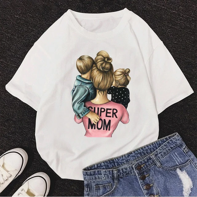 Футболка FIXSYS женская повседневная с принтом Super Mom черный топ надписью Mother's Love в
