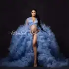 Роскошные Синие тюлевые платья для беременных длинные халаты сексуальные платья с бантом спереди для беременных женщин платье для будущей матери