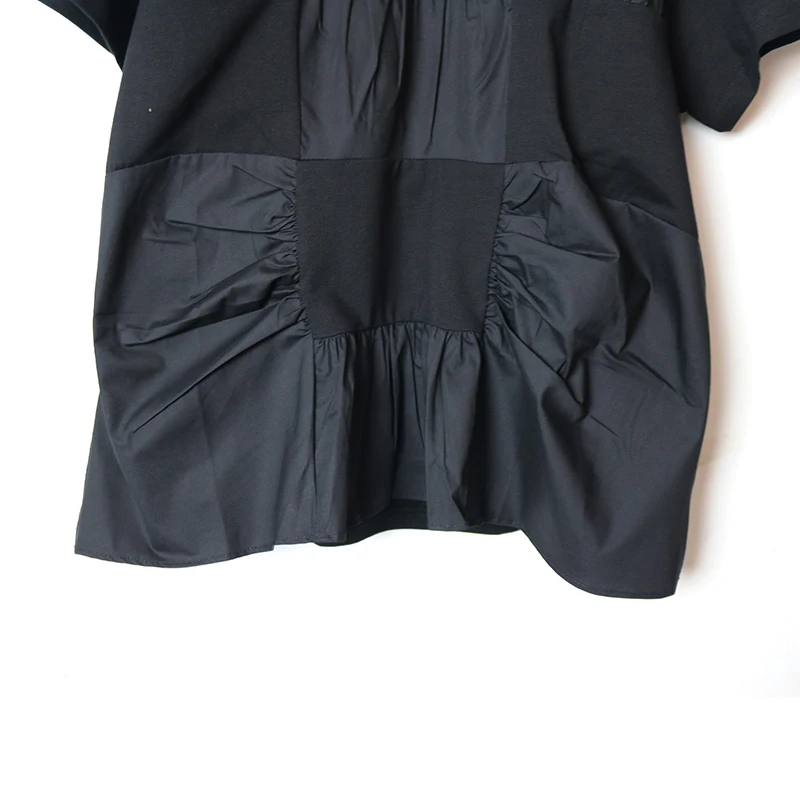 

2021 New Spring Summer Round Neck Short Sleeve T-shirt Pleated Geometry Solid Color Simple Loose Fashion T Shirt