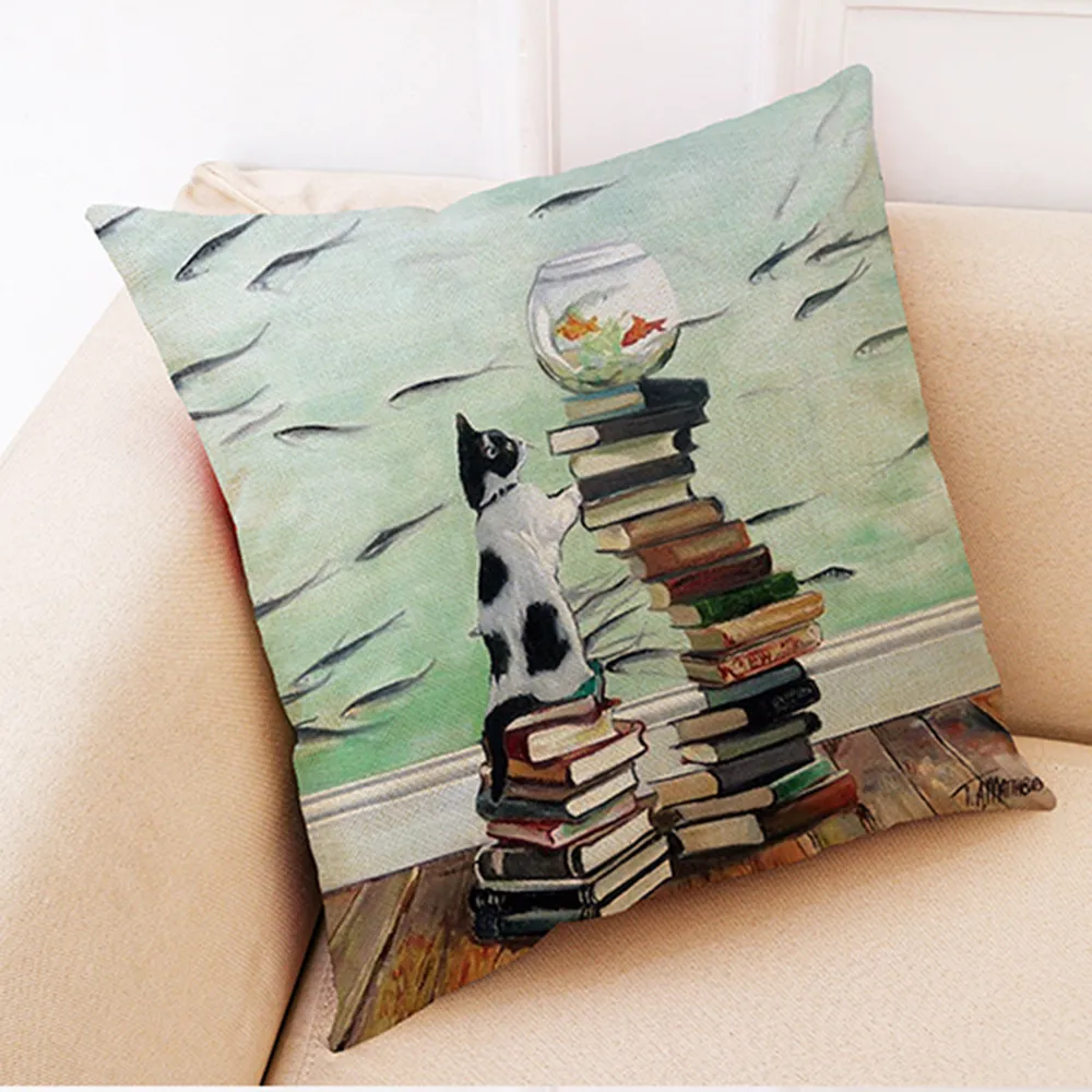 Квадратный чехол для подушки из хлопка и льна домашний декоративный в книжном