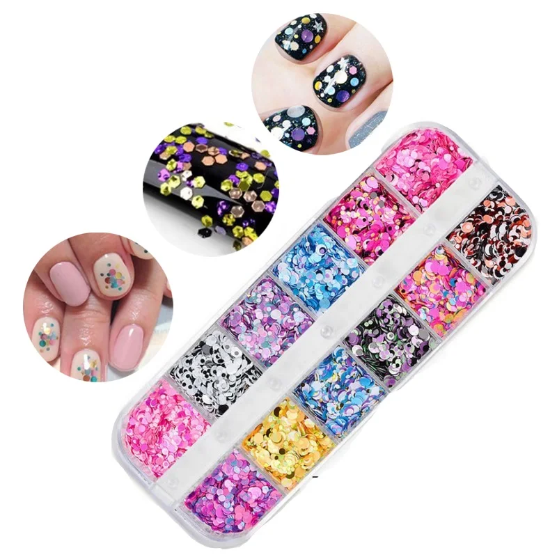 12 сеток/наборов блестки для ногтей смешанные зеркальные мермидные сахара