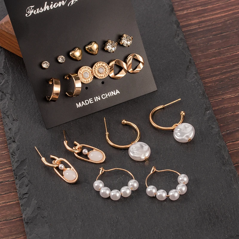 Женские акриловые серьги-капельки набор из больших винтажных геометрических и