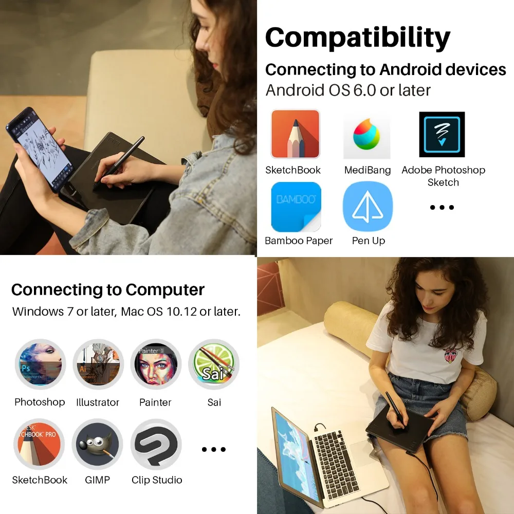 

Huion HS64 8192 Graphic Tablet Digital Drawing Tablets with Battery-Free Stylus Press Keys Android Windows MacOS