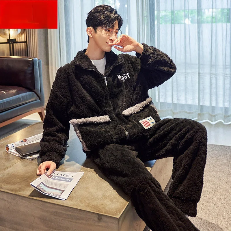 

Warm Sleepwear Men's Flannel Winter Thick Pajama Male Thick Long Sleeve Pijama Casual Autumn Pyjamas Men Coral Fleece Sleep 3XL