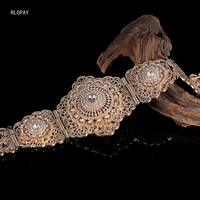 luxury gold plated belts for abaya dubai muslim dress crystal bridal gowns jewelry belts hollow flower long chain wedding belts