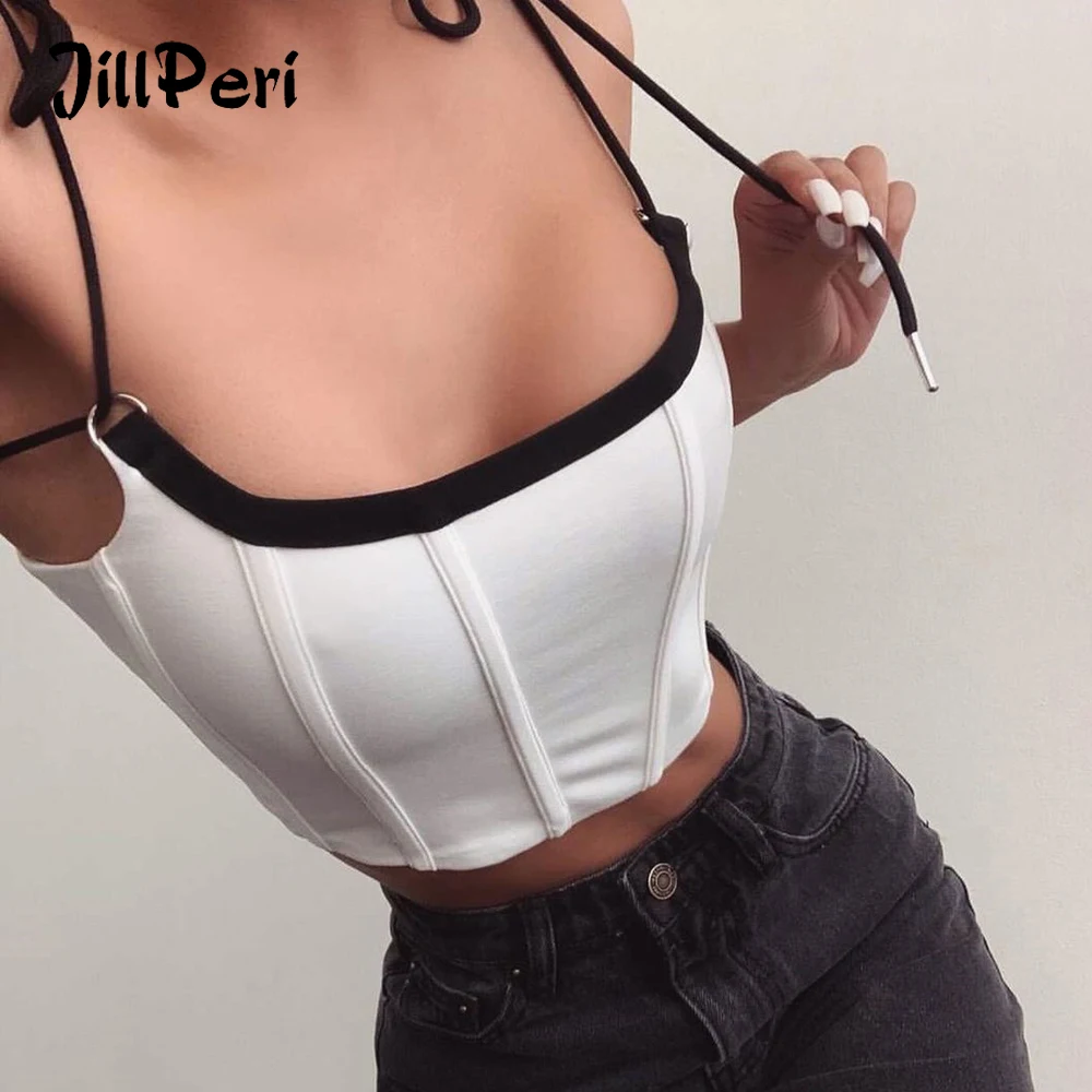 

JillPeri Bustier Self-Tie Shoulder Sexy Crop Tops Fully Lined Stretchy Solid Women Daily Outfit Party Club Vacation Corset Top