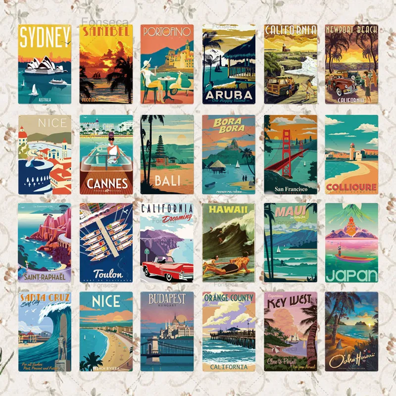 

Travel Metal Poster Plaque Metal Vintage Metal Tin Sign Home Decor Wall Decor For Living Room Beach House Decorative Plate
