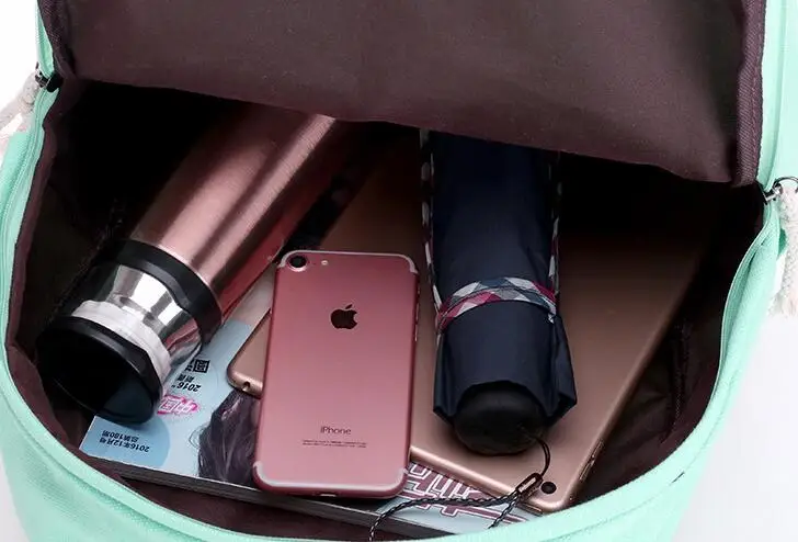 

New Cartoon Cute Canvas Backpack Printed Expression Cat Four-piece Set Shoulder Bag Korean Edition Campus Primary School Student