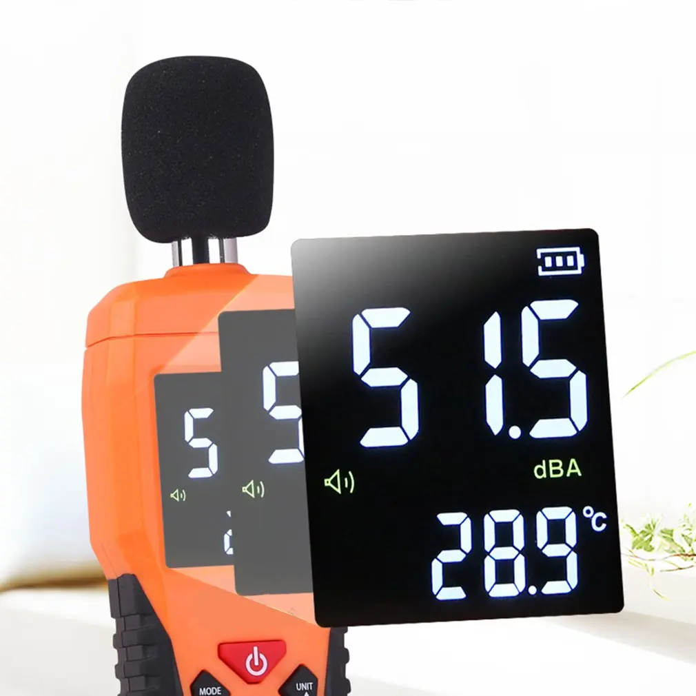Цифровой Уровень звукового дБ метров 30dB~ 130dB Decibe Шум регистратор детектор, для диагностики инструмент Температура тестер с Подсветка