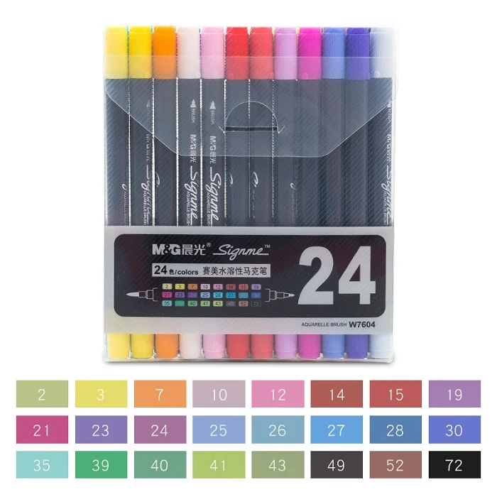 24 Colors Set M& G 12/18/24/36/48 цветов двухконцевые водные цветные художественные маркеры для рисования кисть маркер ручка набор цветной эскиз цветные ручки краски - Цвет: 24 Colors Set