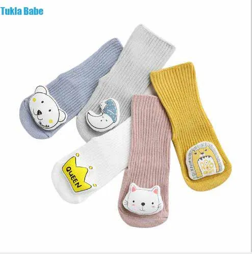 

0-3Y 2Pairs/lot New children's socks boneless loose mouth baby tube socks cartoon doll dispensing non-slip baby toddler socks
