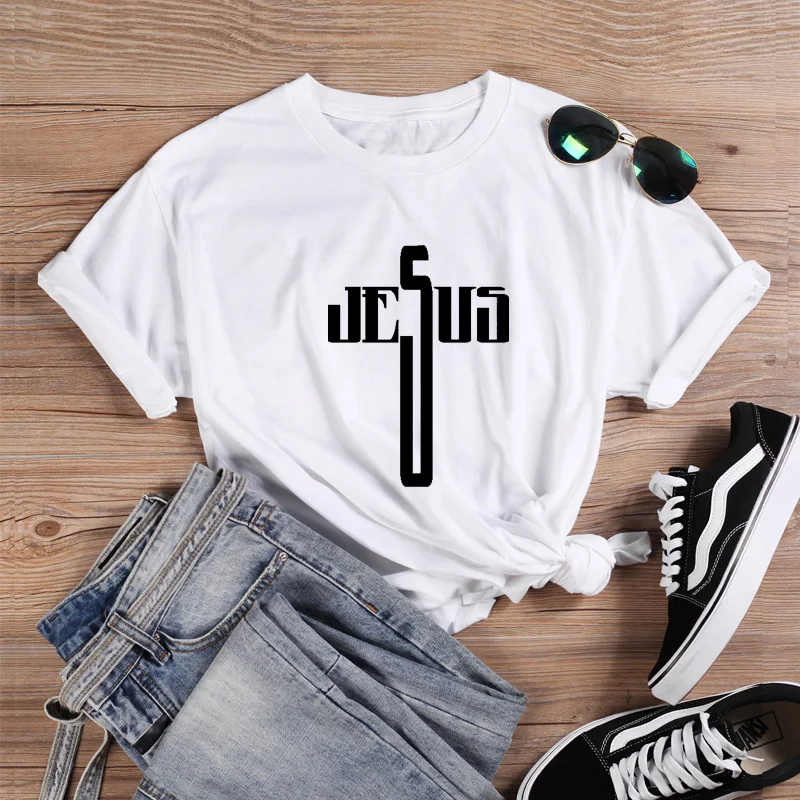 Женская хлопковая Футболка ONSEME с изображением Иисуса и Креста летняя футболка в