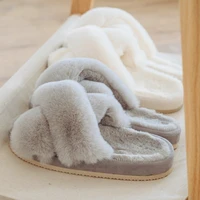 winter cross band 3cm heel fur slippers for women soft plush furry indoor ladies platform shoes open toe fluffy house slippers