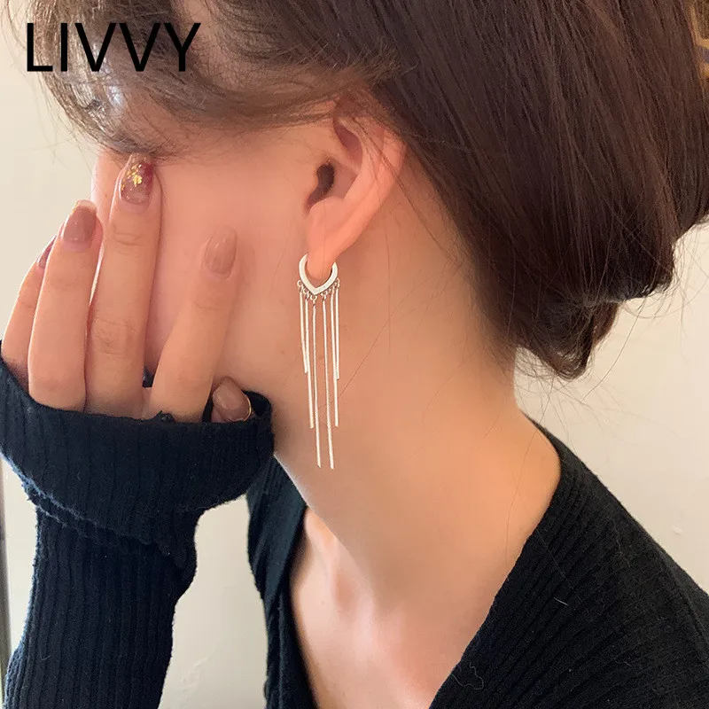 

LIVVY Silver Color Long Tassel Heart-shaped Earrings for Women High-Quality Exquisite Elegant Jewlery Accessories Gifts