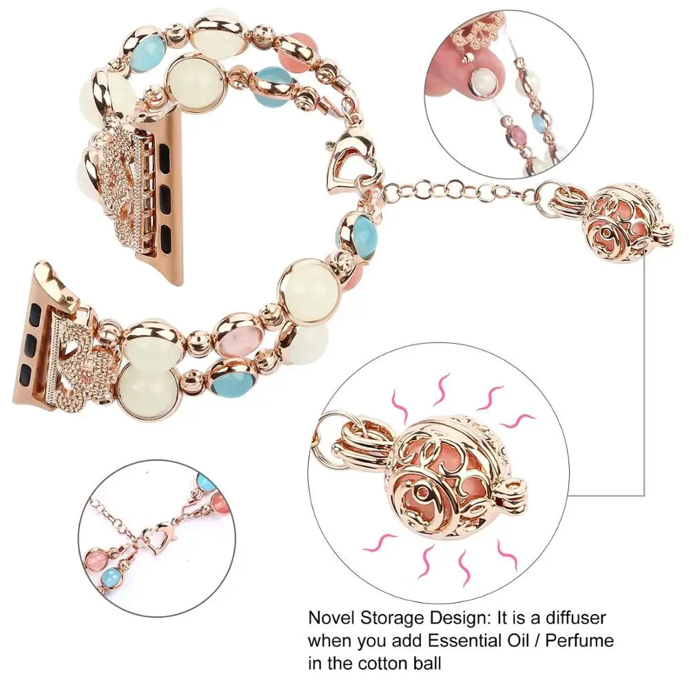 Metal Strap For AppleWatch 7 Band 44 mm 40mm iWatch7 38 42mm Women Night Luminous Pearl Bracelet For Series 5 3 se 7 41mm 45mm