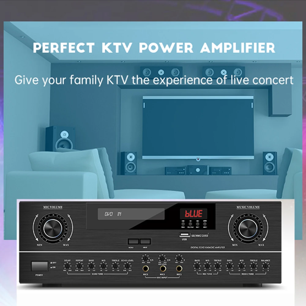 

Betagear Bluetooth Version Stereo Amplifier Karaoke Power Amplifie Home Theater Amplifiers USB Disk SD Card 5 Mic Input