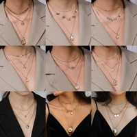 bohemian multi layered chain necklaces for women butterfly cross heart lock pendant charm choker fashion jewelry