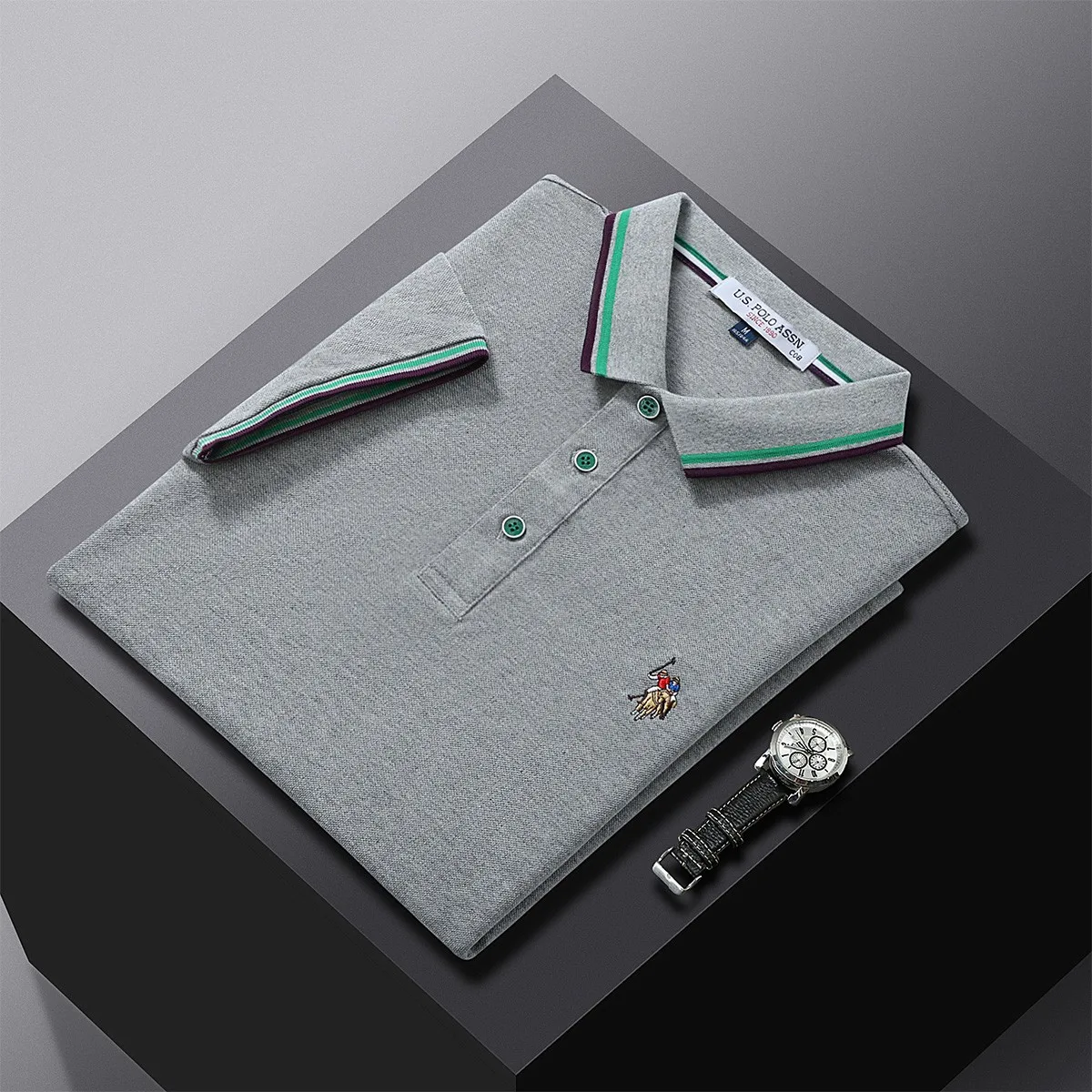 США Поло Assn. Классическая хлопковая рубашка-поло с вышивкой повседневная