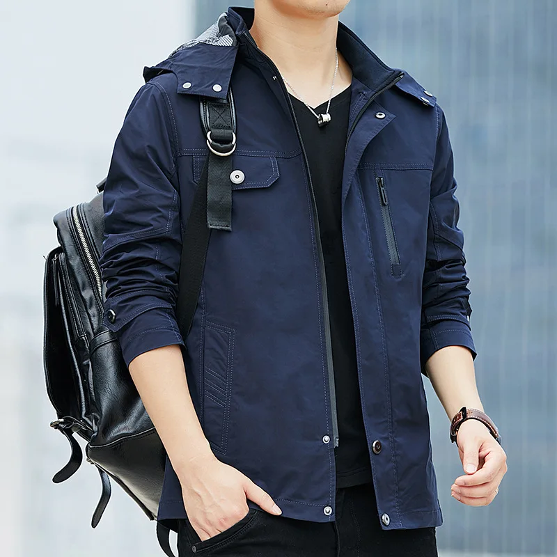 

Куртка мужская с капюшоном, Тонкая Повседневная Свободная Молодежная верхняя одежда, тренд для студентов, Корейская версия, большие размер...