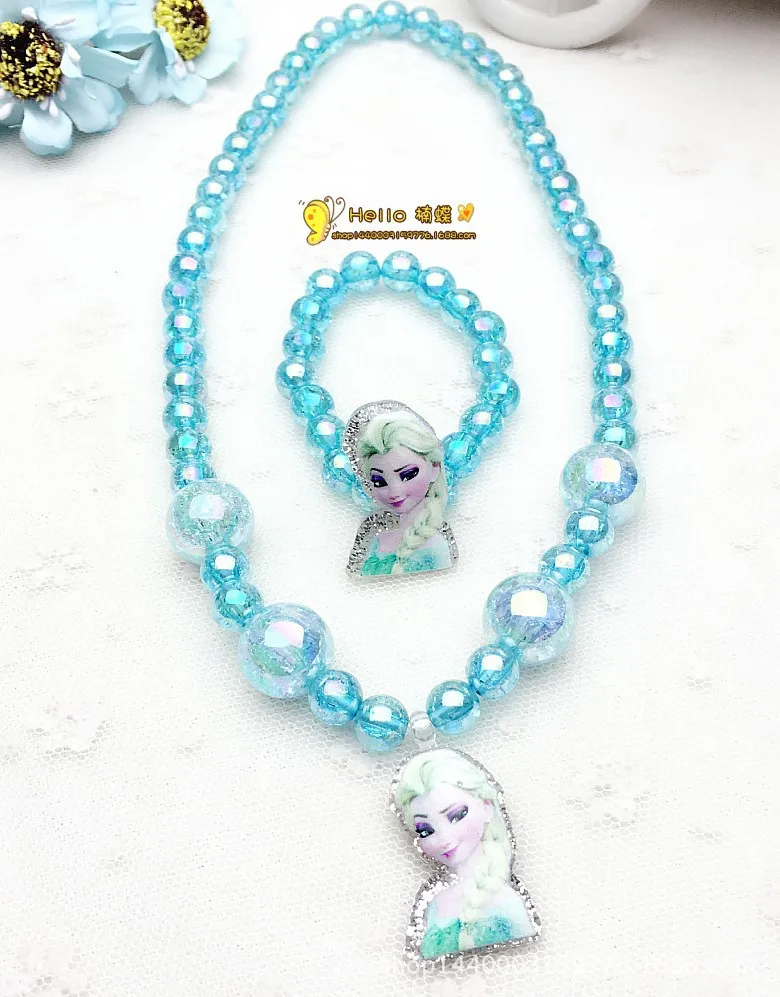 6 шт диснеевских мультфильмов Холодное сердце детское ожерелье + браслет резинка