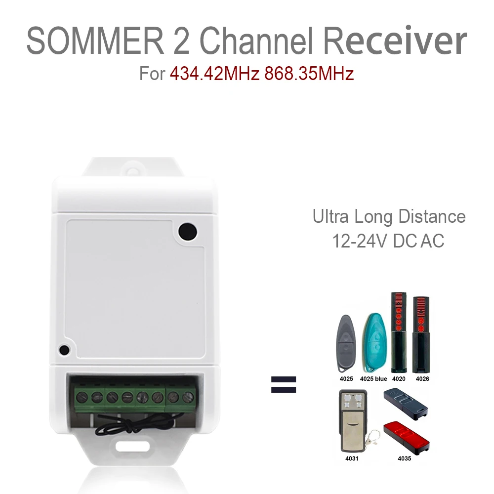

Remote Garage SOMMER Receiver 2 CH 12/24V AC DC SOMMER Remote Control Receiver SOMMER Rolling Code Receiver