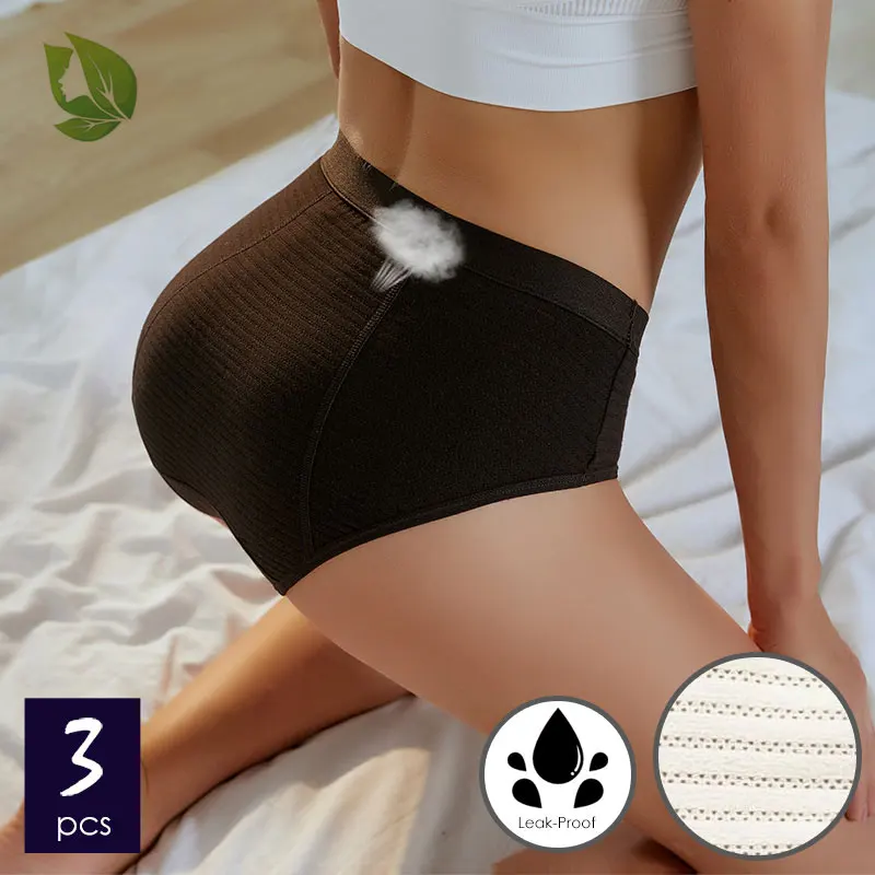 3pcs Mesh Ribbed Cotton Menstrual Panties Women Incontinence Leakproof Underwear Female Menstruation Briefs Ladies Sexy Lingerie