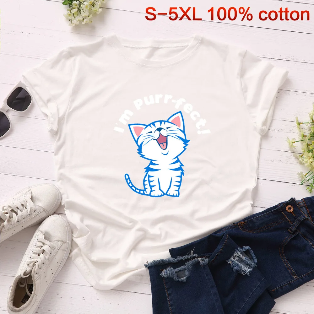 

Summer Harajuku Women Cute Kitty T-Shirt Letter Print Female Animal Tee Tops Cotton Cartoon Cat T Shirts Graphic Tees