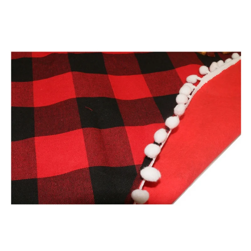 Красный и черный плед дизайн Рождественская елка юбка с белыми помпонами