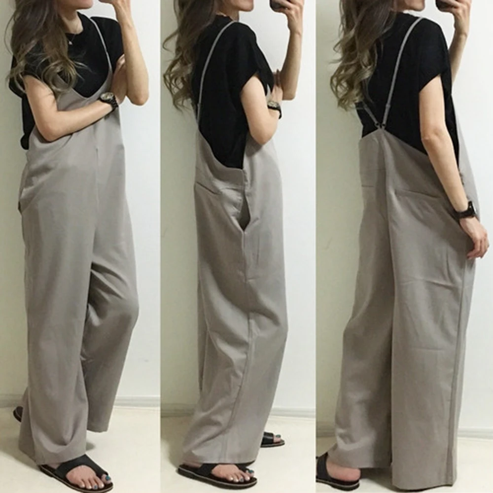 

Jumpsuit V-neck Slightly Smooth Beautiful Line Salopette Strap Ront Back V-lines Feminine With Adjuster Side Pockets 2021 New