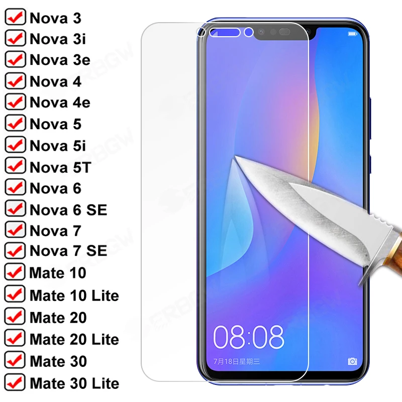 9H закаленное стекло для Huawei Mate 10 20 30 Lite Nova 3 3i 3e защита экрана на 5 5T 5i 4 4e 6 7 SE