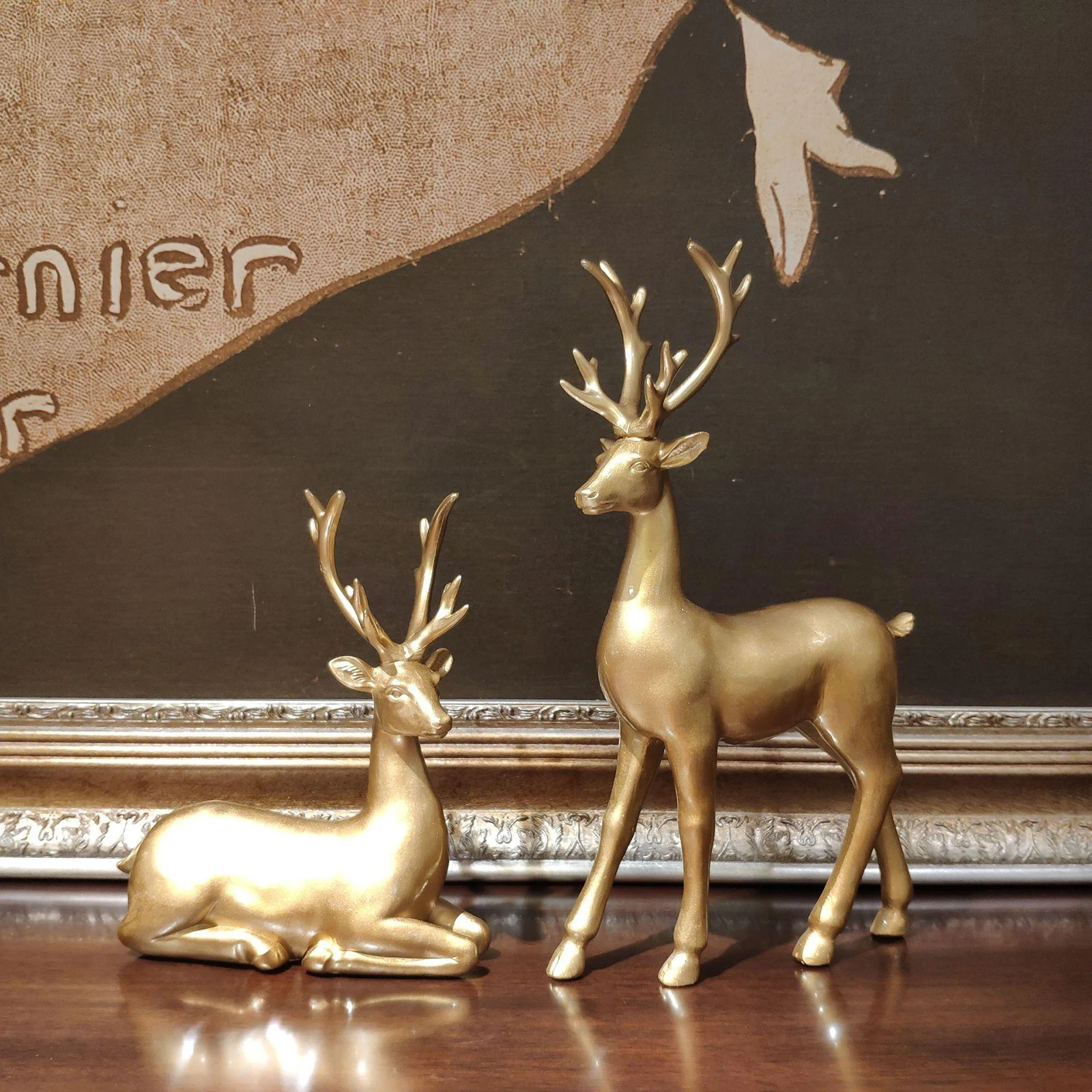 

2Pcs European Style Resin Deer Figurine Statue Home Living Room Decor Crafts Sculpture Creative Gifts Modern Desktop Ornament