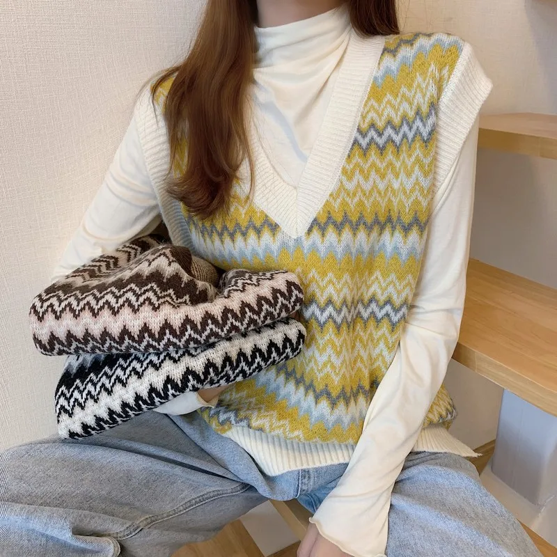 

Fashion Knitted Vest Women Casual Korean Pullover Elasticity Sweater Spring Autumn Sleeveless V-neck Tank Tops