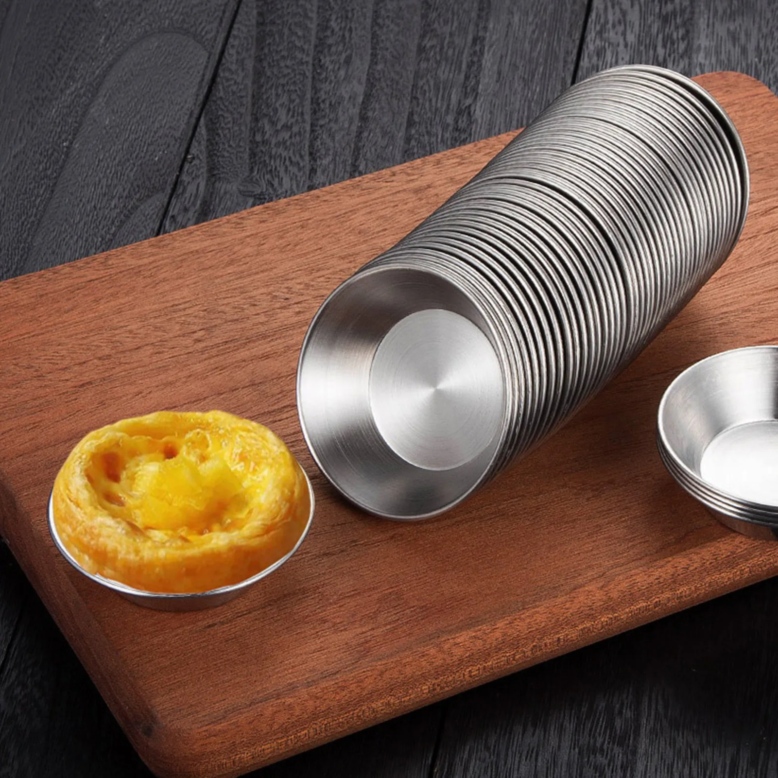 

4pcs Stainless Steel Egg Tart Cupcake Mould Pie Jelly Cupcake Mold Reusable Small Baking Tool Oven Bake Round