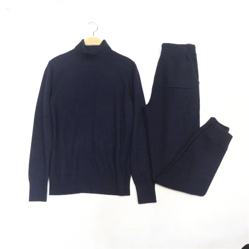 

Turtleneck Wool None Sale 2020 New Knitted Suit High Collar Velvet Sweater + Mink Cashmere Trousers Leisure Two-piece Casual