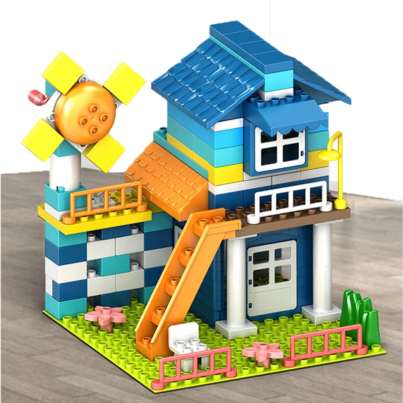 140 Pcs Big Size Building Blocks For Kids Gift Boy Holiday Cottage House Roof Castle DIY Bricks Compatible Duploed | Игрушки и хобби