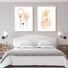 Розовый Печать на холсте принцессы комнаты картина на стену плакат акварель перо шар картины с фламинго для девочек спальня декоративная картина