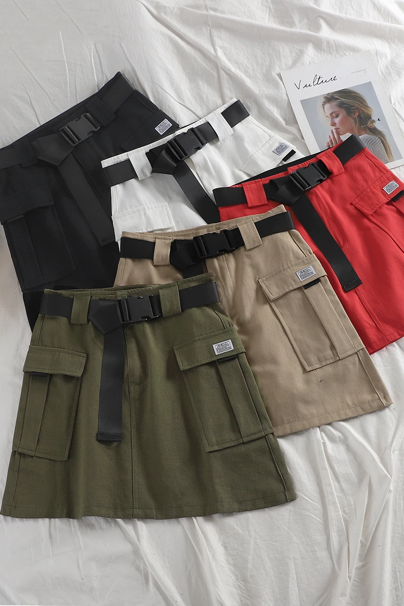 

2021 Summer New Ins High Waist Double Pocket Tooling Skirt All-match Anti-glare Bust Skirt