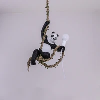 creative resin panda pendant light for attic kitchen restaurant lamp industrial style hemp rope pendant lights decor led lights