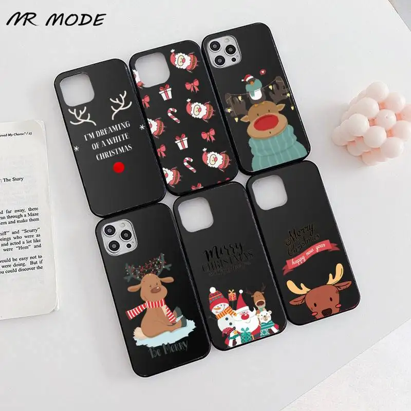 

Cute Cartoon Elk Christmas Santa Claus Phone Case Candy Color for iPhone 6 7 8 11 12 s mini pro X XS XR MAX Plus