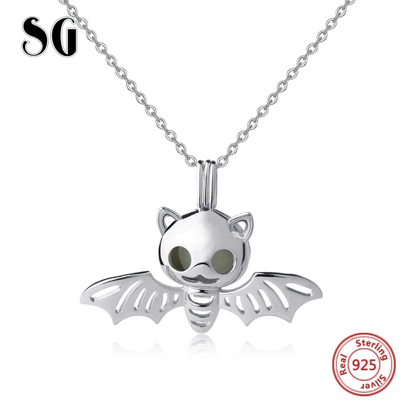 SG Новый 100% стерлингового серебра 925 пробы летучая мышь цепи ожерелье и кулон с