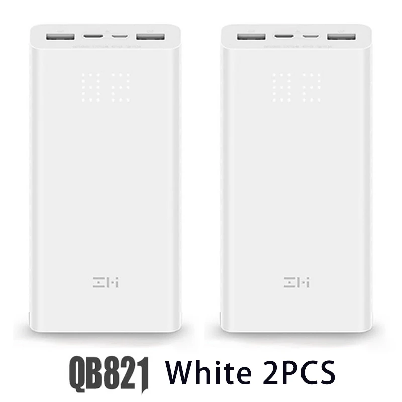 White 2PCS Z mi power bank, power Bank, 20000 мА/ч, быстрая зарядка QC3.0, Xiao mi, батарея, двойной USB, 27 Вт, 20000 мА/ч, QB822, для iPhone, iPad, ноутбука - Цвет: White 2PCS