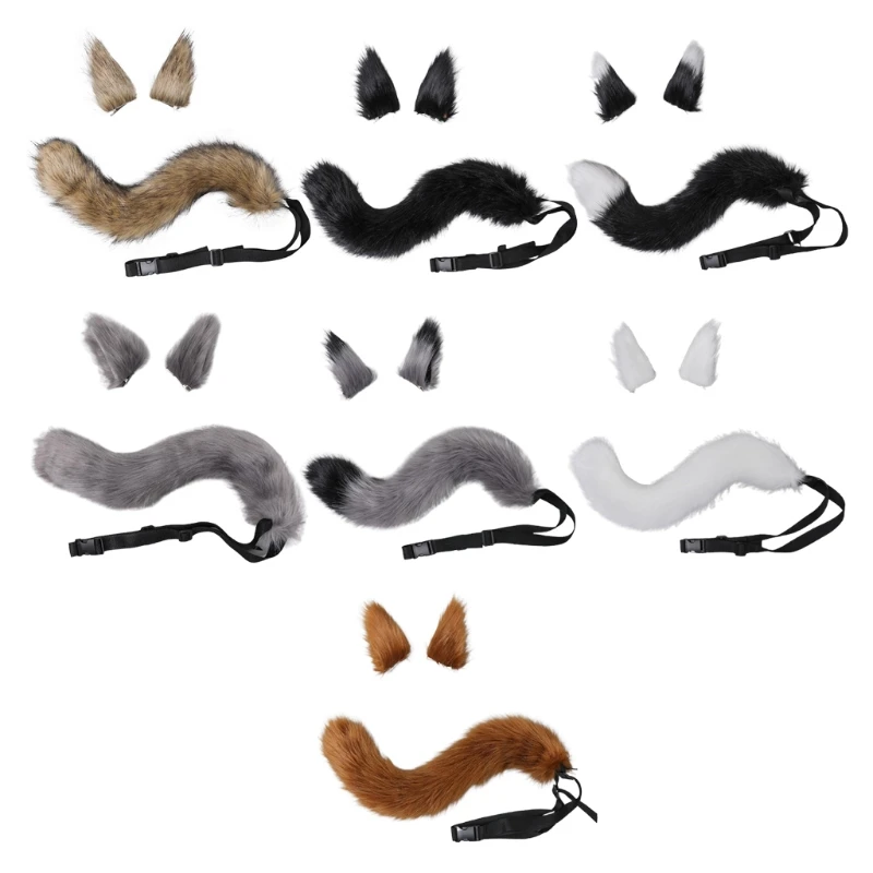 

Fluffy Anime Cosplay Set Ear Headdress Hairpins Tail for Halloween Party