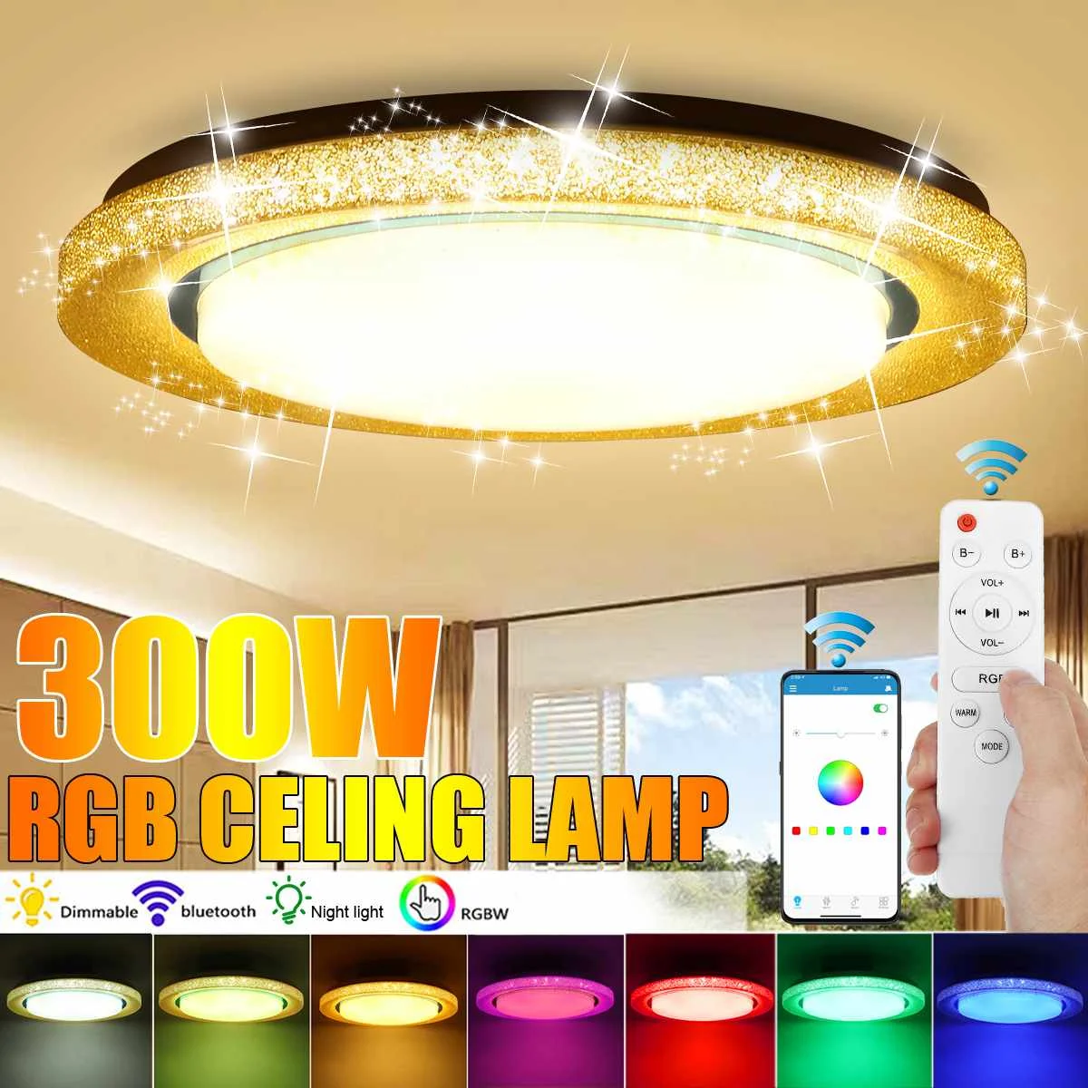 

Светодиодные потолочные светильники RGB с дистанционным управлением, 300 Вт, Wi-Fi