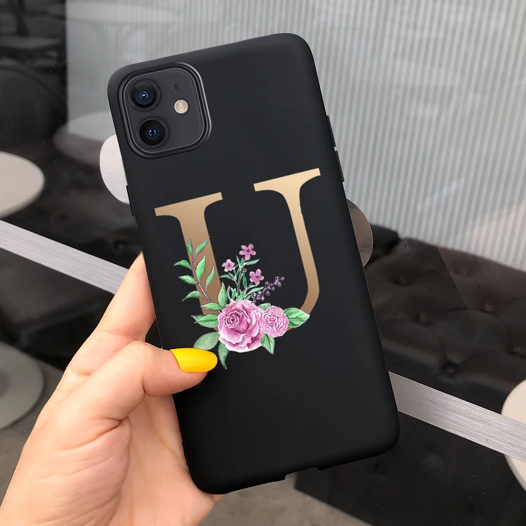 Модный чехол из мягкого силикона с персонализированной черной инициальной буквой для iPhone XS 11 Pro Max 7 8 6s Plus XR 5 5s se.