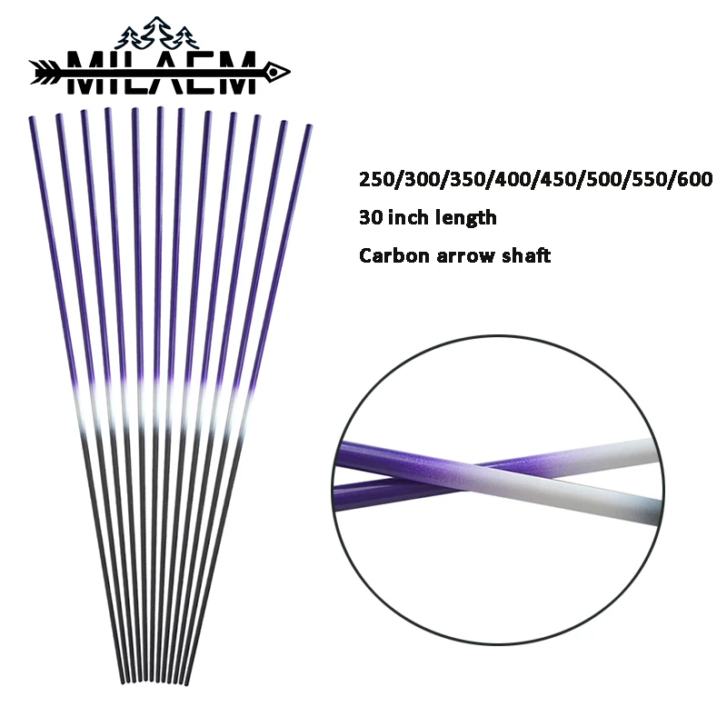 

12 Pcs Carbon Arrow Shaft with Spine 250/300/350/400/450/500/550/600 30" Arrow Shaft DIY Recurve Bow Hunting Archery Accessories