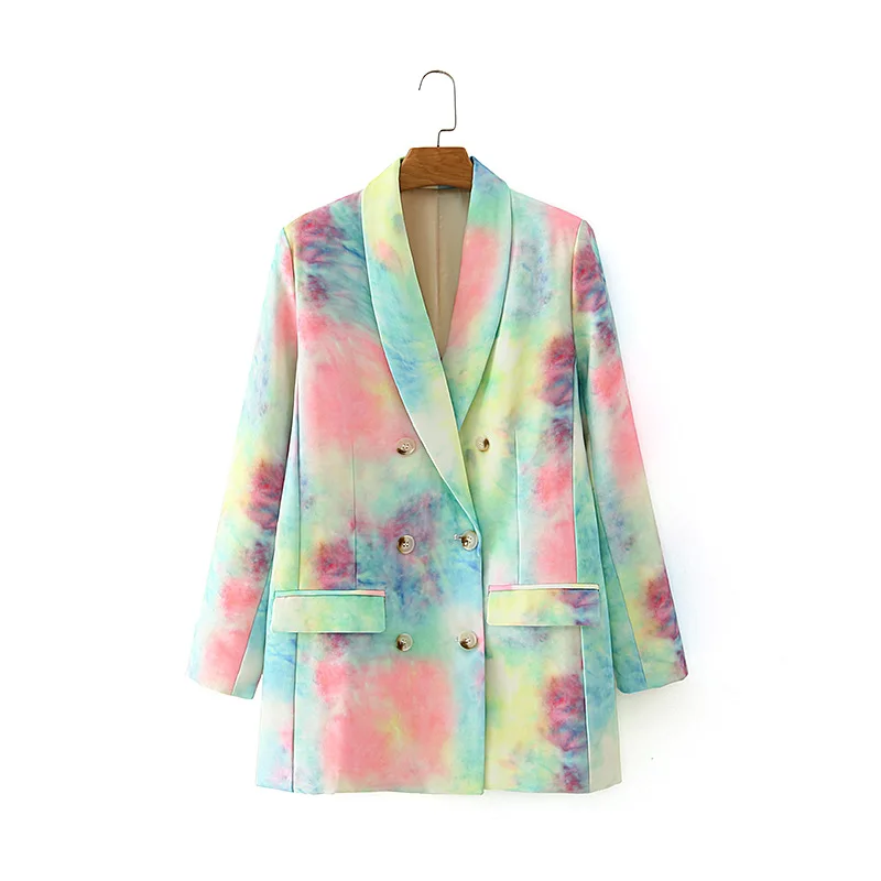 

Women 2020 Fall Tie-dyed Double Breasted Blazer with Dazzling Colors A8PS634