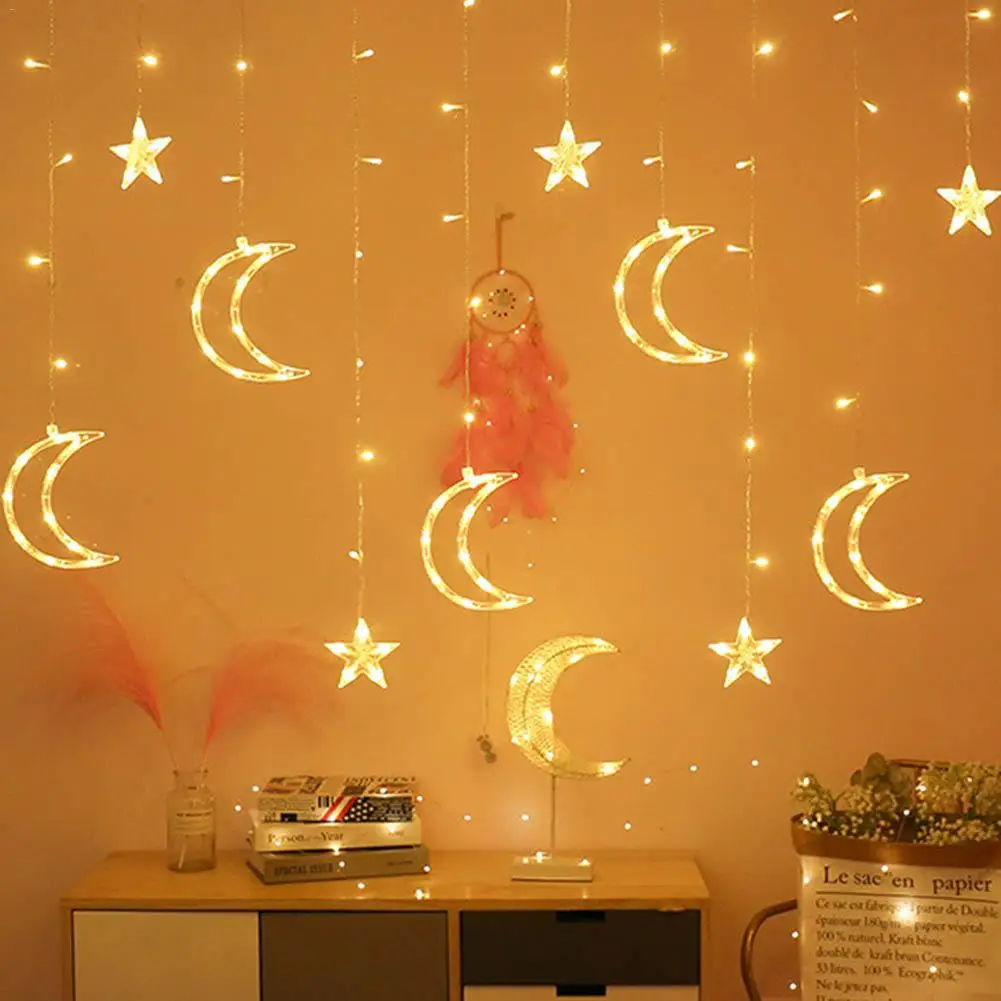 string lights 80 шт., светодиодный ночник с фламинго, гирлянда, светильник s, сказочный занавес, светильник, луна, звезда, пентаграмма, гирлянда, лампа для Рождества, свадьбы, Декор - Испускаемый цвет: string lights