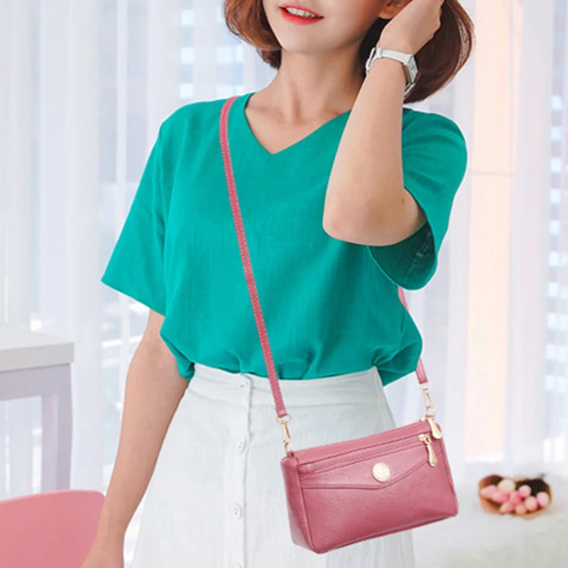 

2021 New Fashion Women PU Leather Crossbody Bag Solid Color Large Capacity Multi Pocket Shoulder Bag Female Retro Handbags